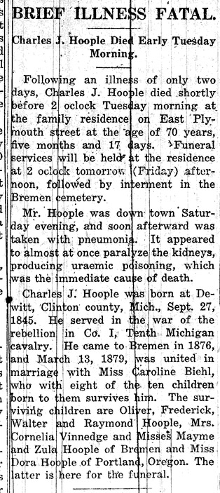 Charles J Hoople obit