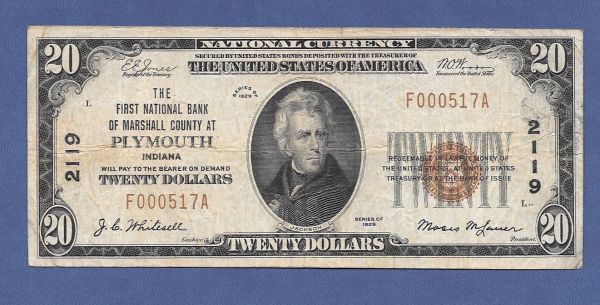 Plymouth 1929 20 dollar - front