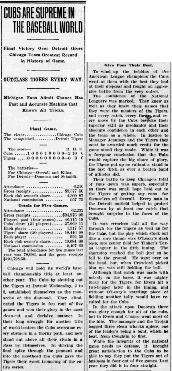 Cubs win World Series - 1908