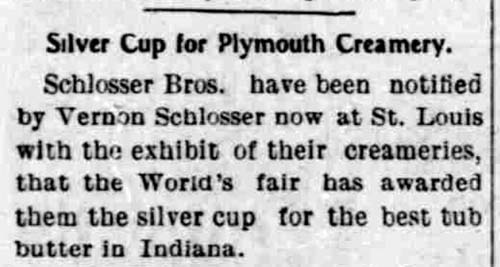 Schlosser butter prize - Plymouth Trib 3 Nov 1904