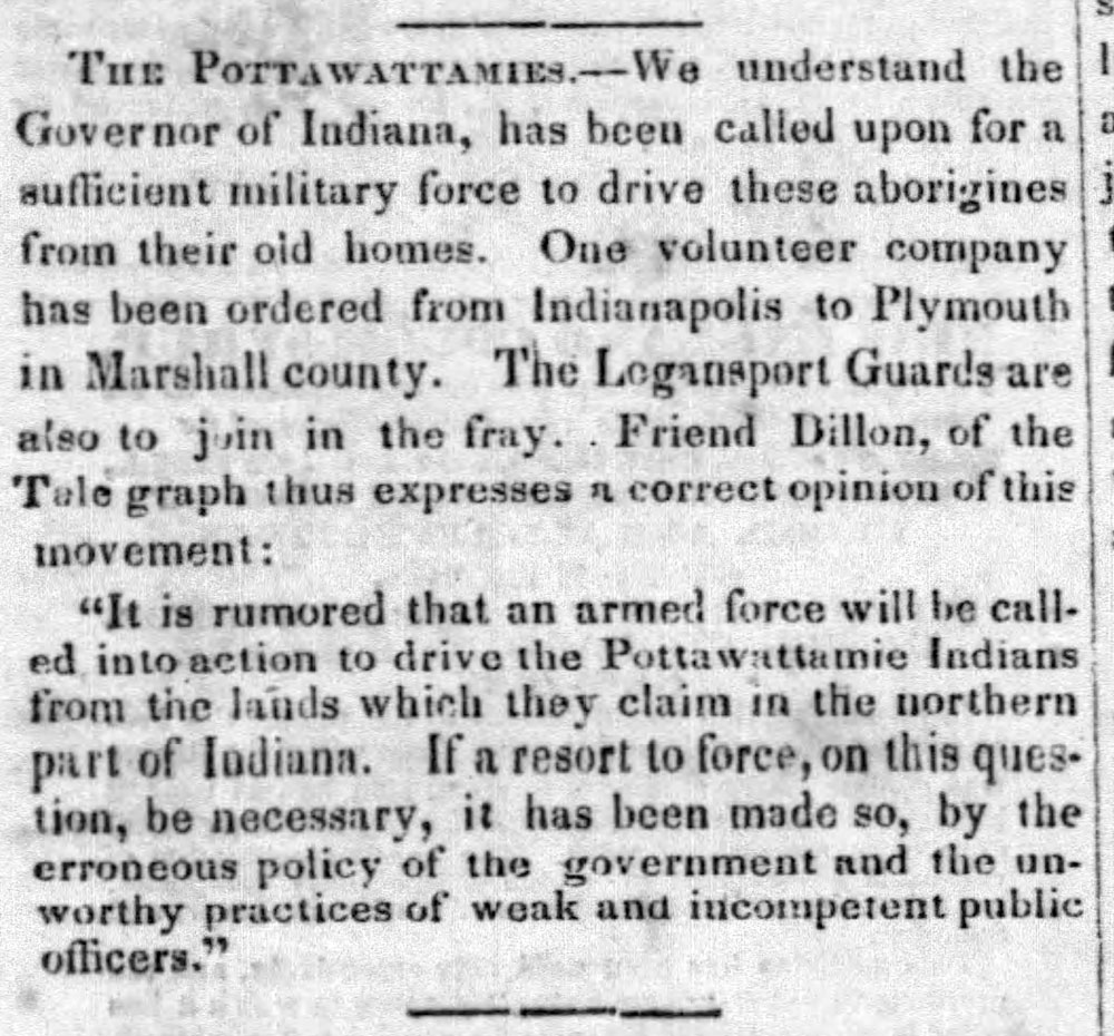 1838 - Potawatomis removed from Marshall county